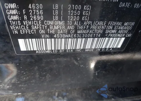 2020 Subaru Legacy Premium from USA, damaged, VIN 4S3BWAE63L3006114